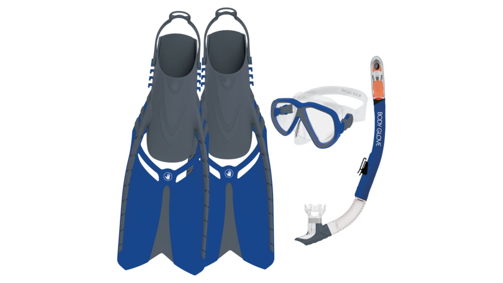 Body Glove Azores Mask/Snorkel/Fins Complete Set - Blue/Grey 1617E2E4, S/M, Blue/Grey, 21042SET-Blue-Grey-S/M