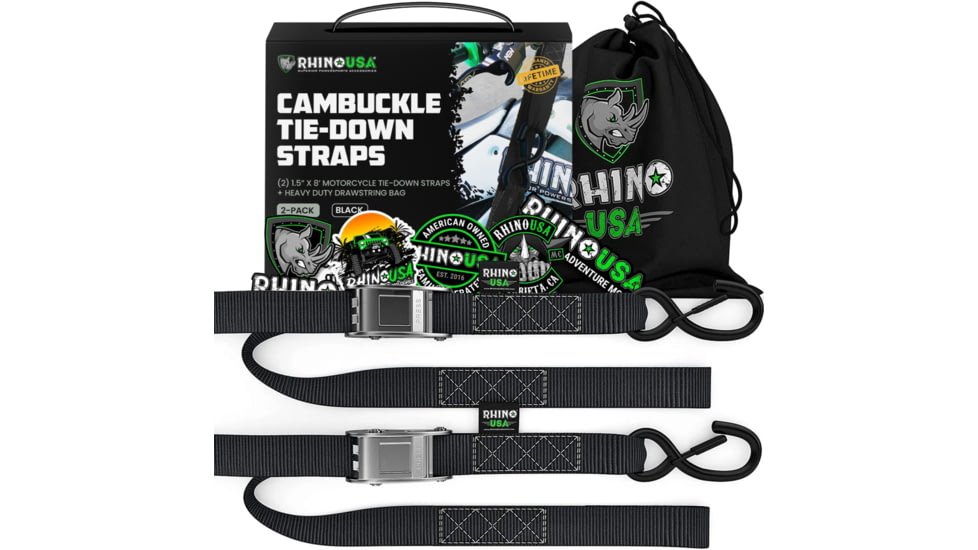 Rhino USA 1.5 x 8 Cambuckle Tie-Down Straps 2-Pack A4566D83, Red, RNO-CAMSOFT-RED