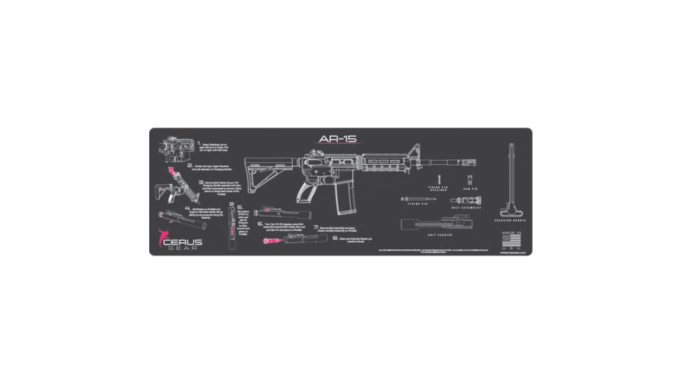 Cerus Gear 3mm Promats 12"x36" Ar-15 Instructional Char Gray, CERRMAR15INSPNK