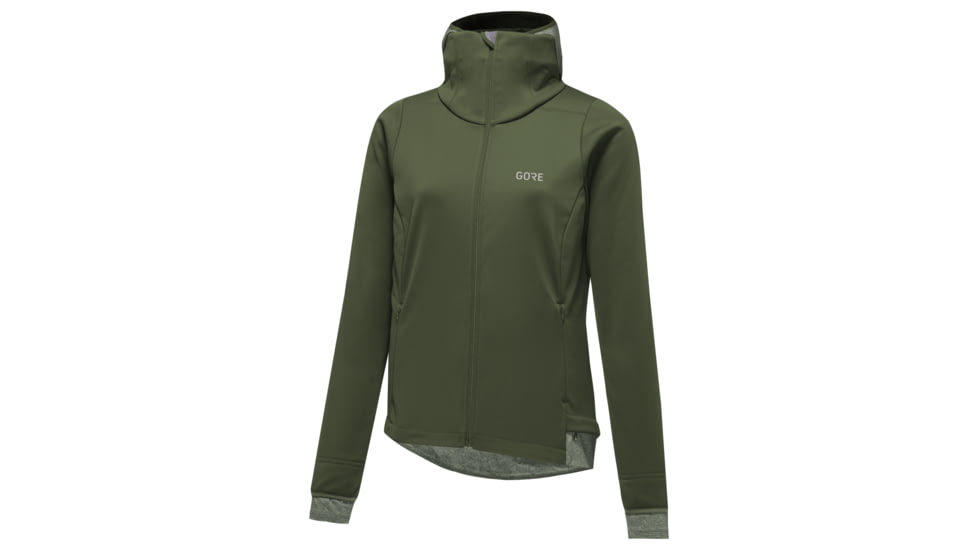 Gorewear R3 Womens GOREWEAR WINDSTOPPERR Thermo Running Hoodie in Utility Green Medium 8-10 Slim fit Windproof 5FC37BF5, 100378-BH00-40