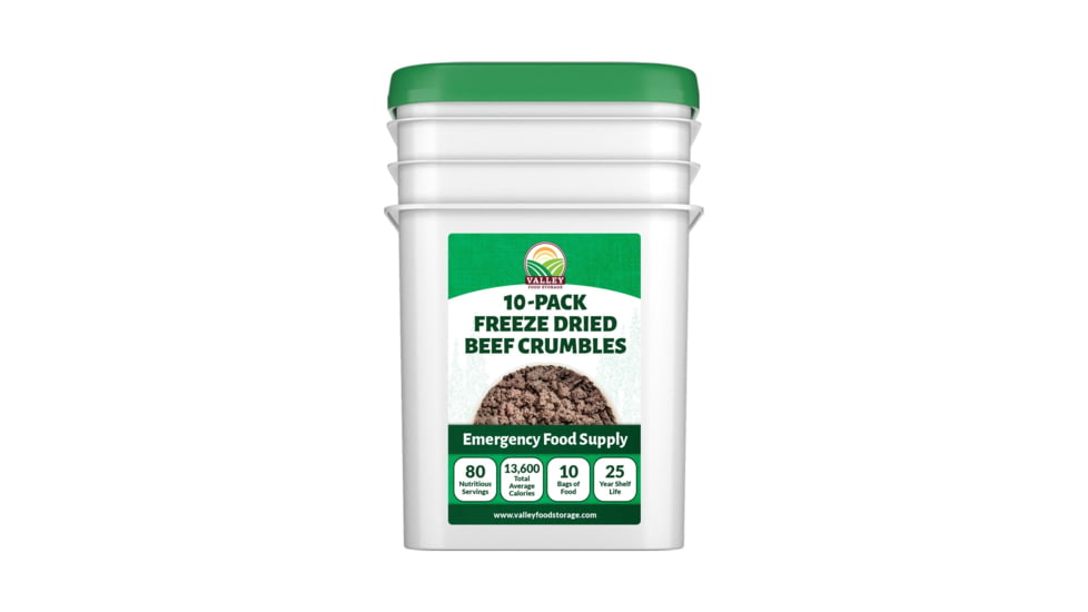 Valley Food Storage Freeze Dried Beef Crumbles, 10 Pack + Bucket, V309-10