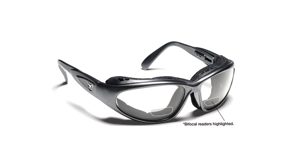 7 Eye Cape AirShield Sunglasses,Charcoal Frame,SharpView Clear +2.00 Reader Lens,S-L 190340D