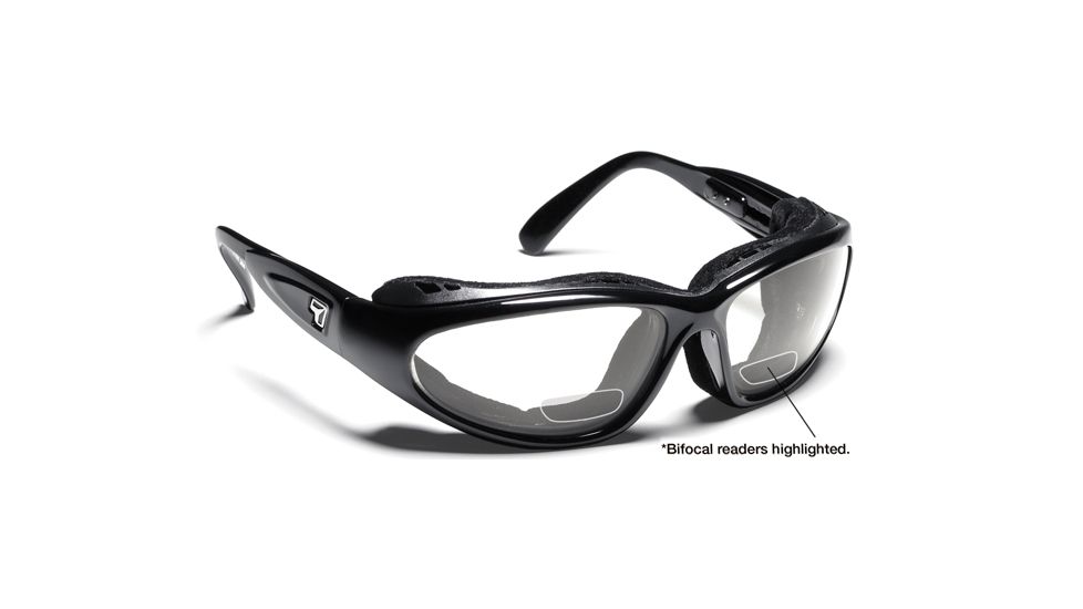7 Eye Cape AirShield Sunglasses,Glossy Black Frame,SharpView Clear +2.50 Reader Lens,S-L 190540F