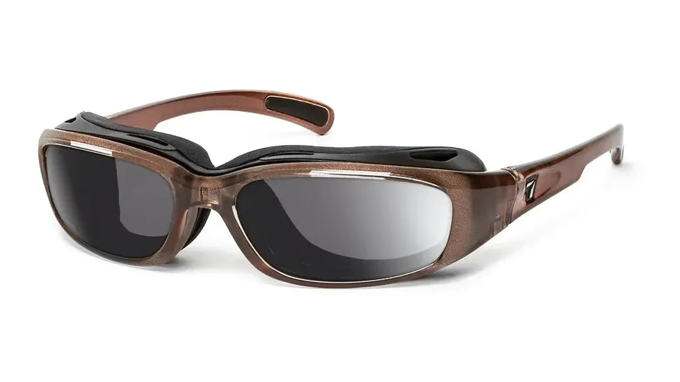 7 Eye Churada AirShield Sunglasses,Brown Crystal Frame,SharpView Gray +1.50 Reader Lens,S-M 164441B