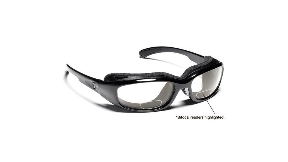 7 Eye Churada AirShield Sunglasses,Glossy Black Frame,SharpView Clear +1.50 Reader Lens,S-M 160540B