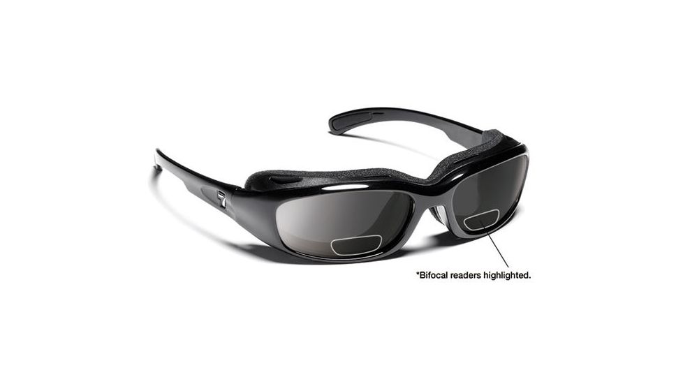 7 Eye Churada AirShield Sunglasses,Glossy Black Frame,SharpView Gray +2.50 Reader Lens,S-M 160541F