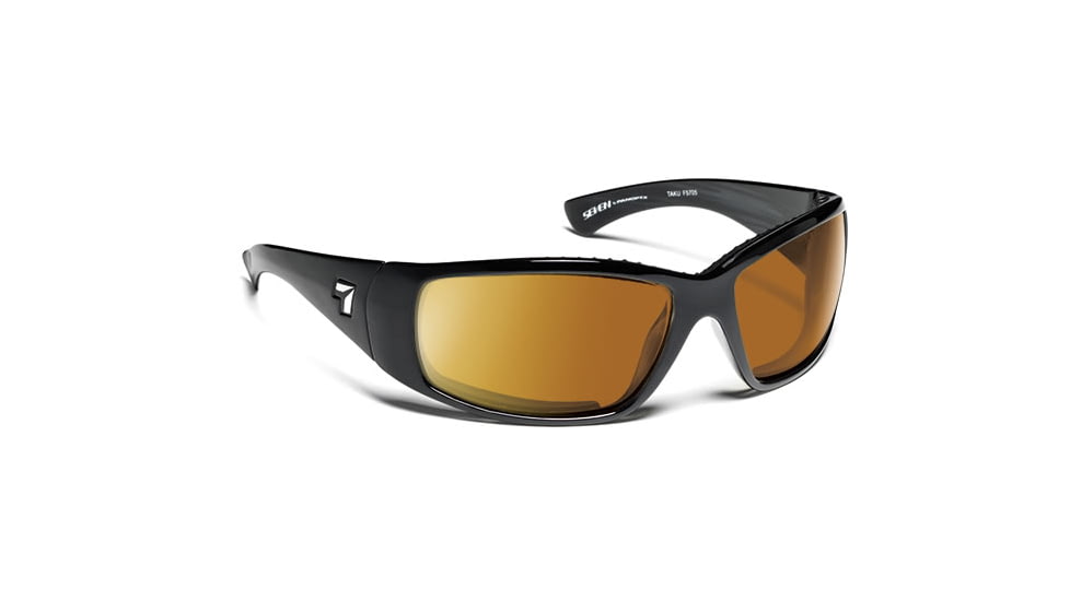 7 Eye Taku Full Wrap Sunglasses, Glossy Black Frame, Re-ACT NXT Polarized Copper HP Lens 570557