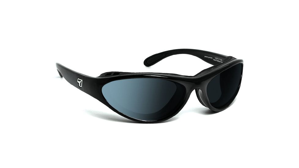 7 Eye Viento AirShield Sunglasses,Glossy Black Frame,SharpView Polarized Gray Lens,S-M 150553