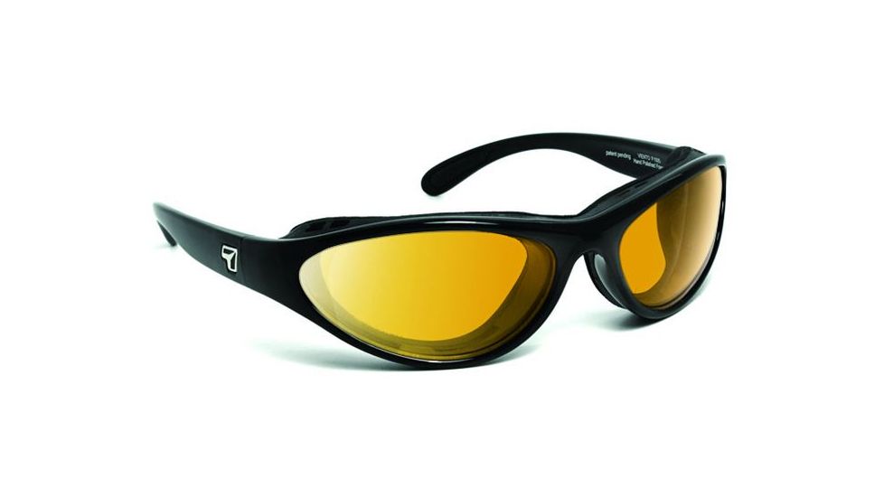 7 Eye Viento AirShield Sunglasses,Glossy Black Frame,SharpView Yellow Lens,S-M 150543