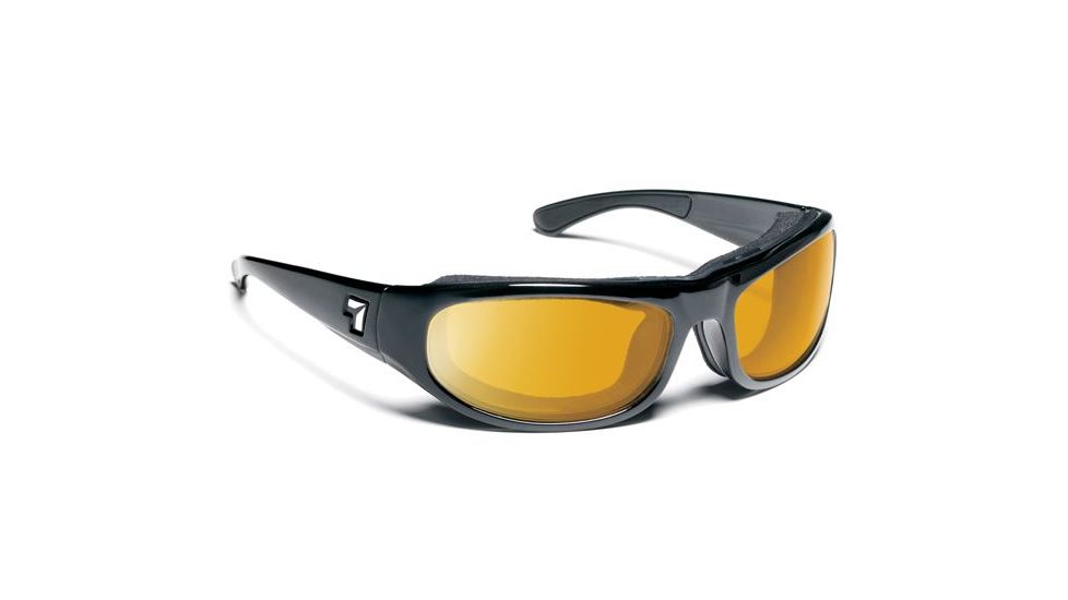 7 Eye Whirlwind AirShield Sunglasses,Glossy Black Frame,SharpView Yellow Lens,M-L 120543