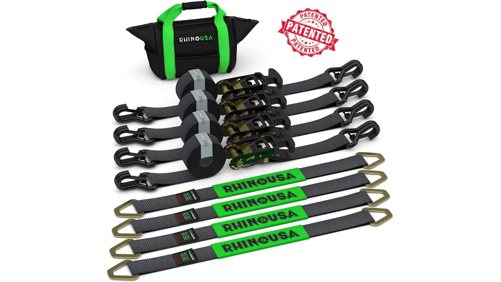 Rhino USA 2 x 8 Vehicle Tie-Down Kit J-Hooks E57A833C, Green, 2IN-HDKIT-GRN