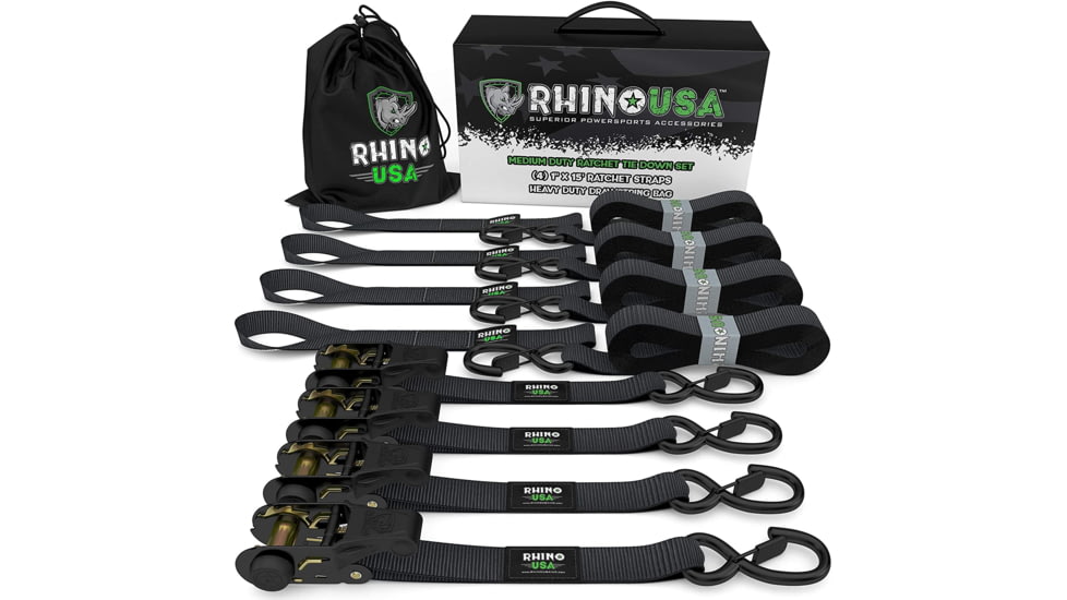 Rhino USA 1 x 15 Ratchet Tie-Down Set 4-Pack 95E88A5F, Orange, RCHT-4PACK-ORG
