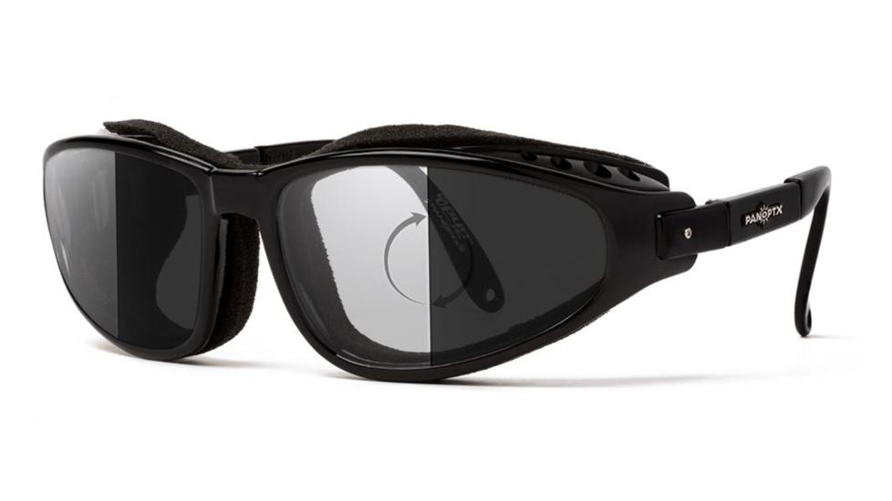7Eye by Panoptix Mens AirShield Raptor FX Sunglasses, RX Ready, Glossy Black Frame, Photochromic Day/Night DARKshift Lens, S-L 110516