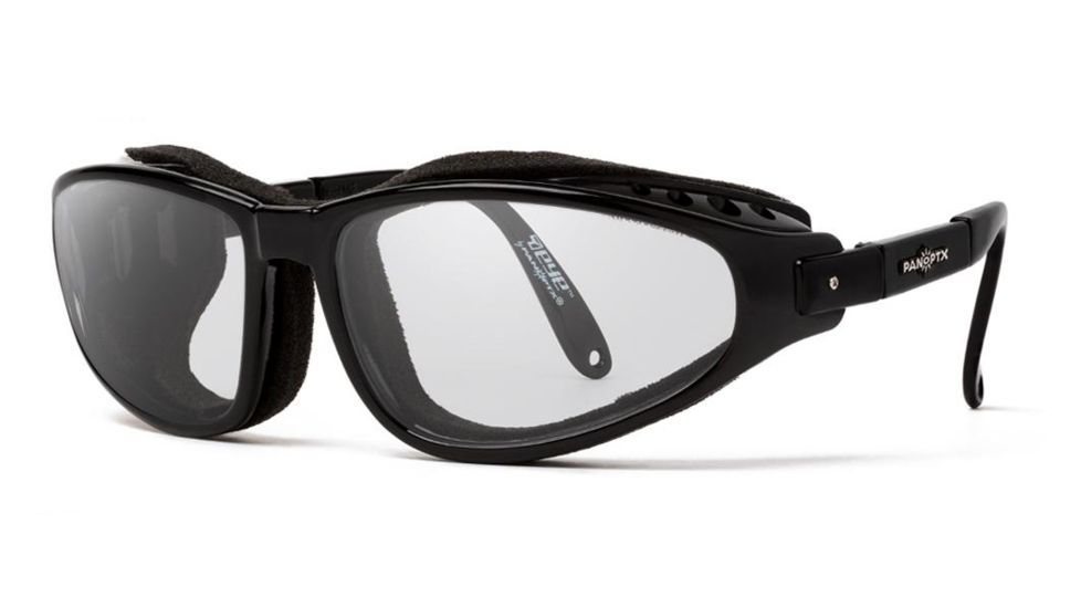 7Eye by Panoptix Mens AirShield Raptor FX Sunglasses, RX Ready, Glossy Black Frame, SharpView Clear Lens, S-L 110540