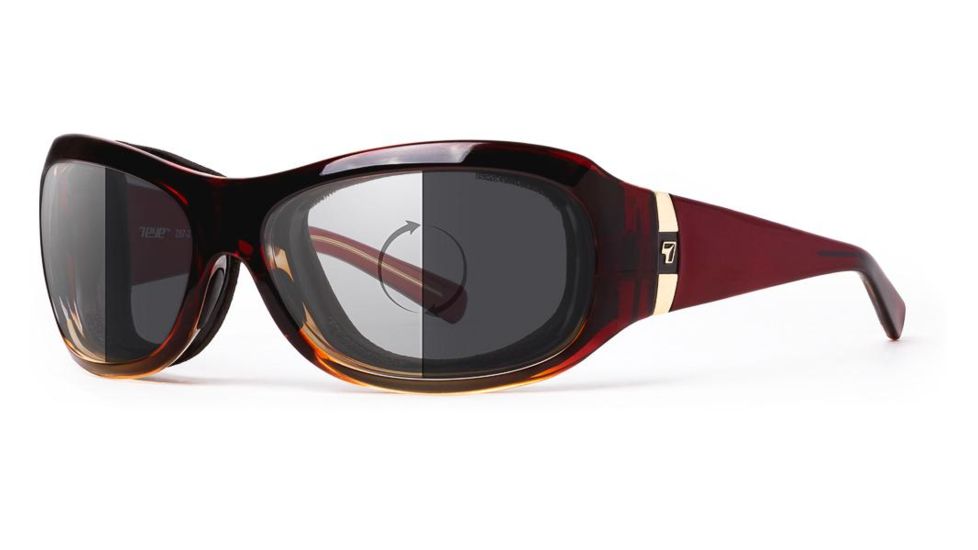 7Eye by Panoptix Womens AirShield Sedona Sunglasses, RX Ready, Ruby Fade Frame, Photochromic Day/Night Eclypse Lens, M-L 326417