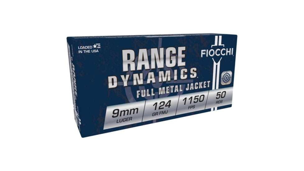 Fiocchi Range Dynamics 9mm Luger 124 Grain FMJ Brass Cased Pistol Ammo, 1000 Rounds, 9APBCASE