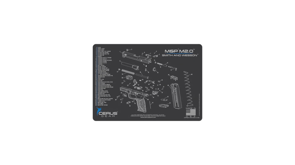 Cerus Gear SCHEMATIC HANDGUN MAT - CHARCOAL GRAY/CERUS BLUE, S&amp;W M&amp;P M2.0, 12 X 17 6EEBE51C, CERHMSWMP20SCHGRY