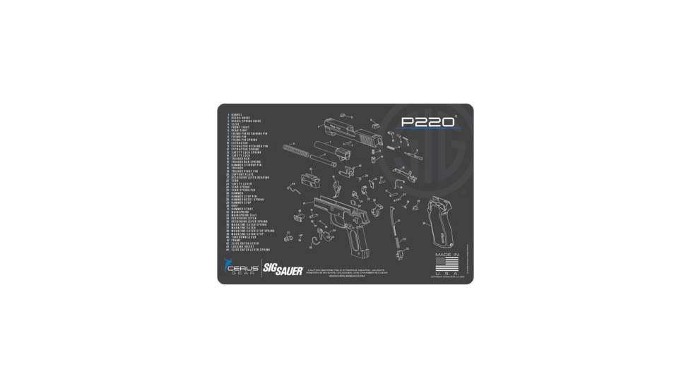 Cerus Gear SIG SAUER P220 SCHEMATIC HANDGUN MAT - CHARCOAL GRAY/CERUS BLUE, 17 X 12 F8126BDA, CERHMSIG220SCHGRY