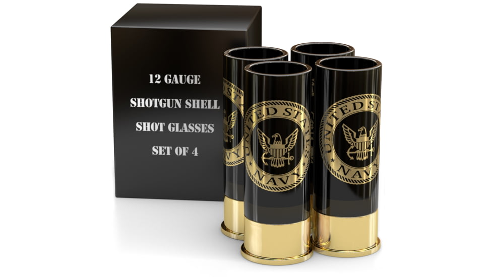Old Southern Brass 12 Gauge U.S. Navy Shot Glasses, Set of 4, Officially Licensed, Black/Gold, 2 oz, OSB-12GSG-NAVY
