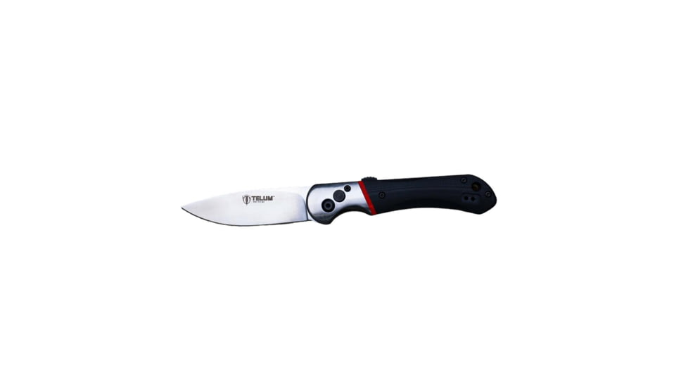 Telum Tactical Tremor Automatic Knife, 3.5in, Stainless Steel, Drop Point Blade, Black Handle, 43401B7A, RHTT3093