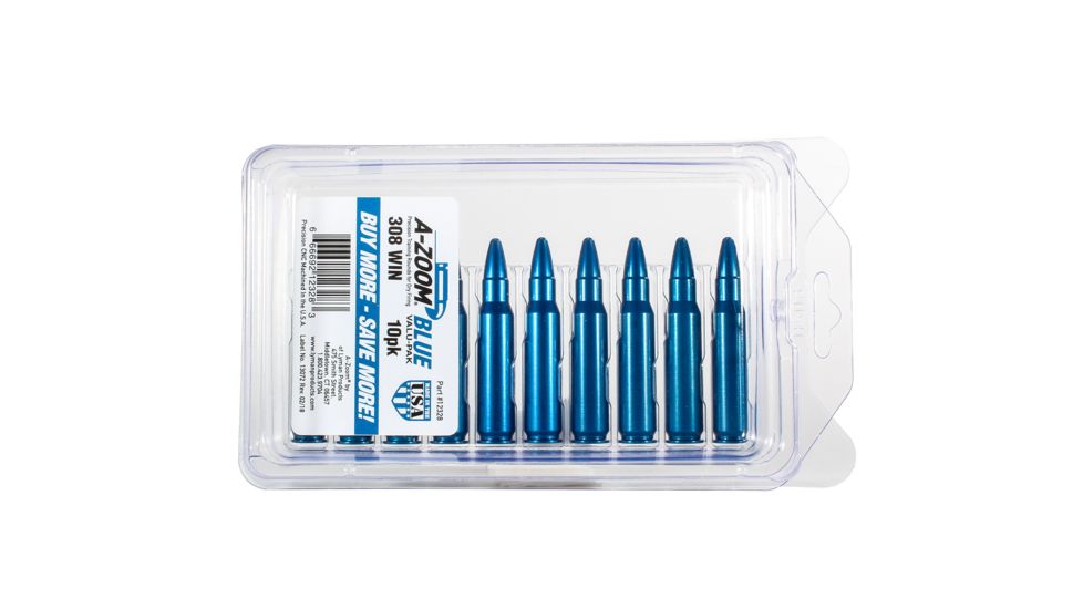 A-Zoom Centerfire Rifle Snap Caps, .308, 10-Pack, Blue, 12328