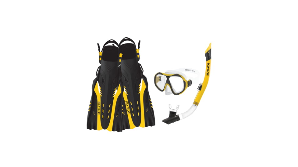 Body Glove Enlighten II Mask/Snorkel/Fin Snorkeling Set - Yellow/Black 5D49A82B, L/XL, Yellow/Black, 16029SET-YELBLK-L/XL