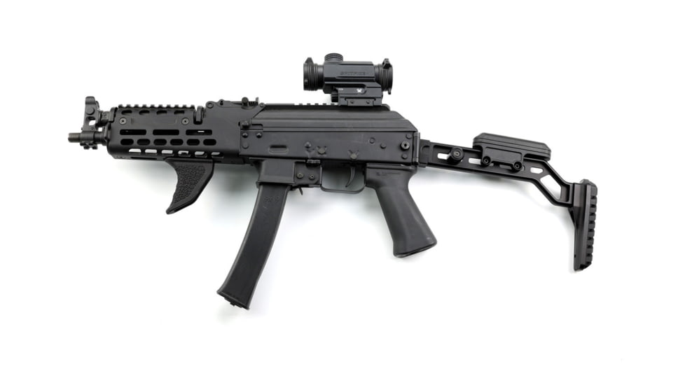 A3 Industries Kalashnikov KP9 Folding AK Stock - Offset Extension Buttplate w/ A3T Rubber Pad, Black, DFS-KP9-OFF-BP2