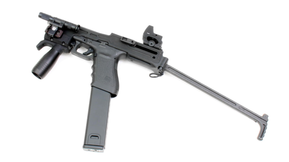 A3 Industries 10 B&amp;T USW Modular Vertical Foregrip, 100 Degrees, Picatinny, w/ Handstop, 2.75in HK Grooved Grip, Polymer Base, Black, VFG-174