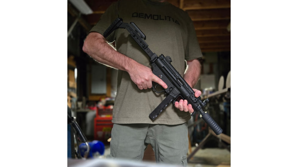 A3 Industries Adjustable Length Modular Folding Stock, Offset Extension, Magpul 2 Butt-Plate, Black, 6-1/8in-9-1/2in, ALMS-OFF-MP2