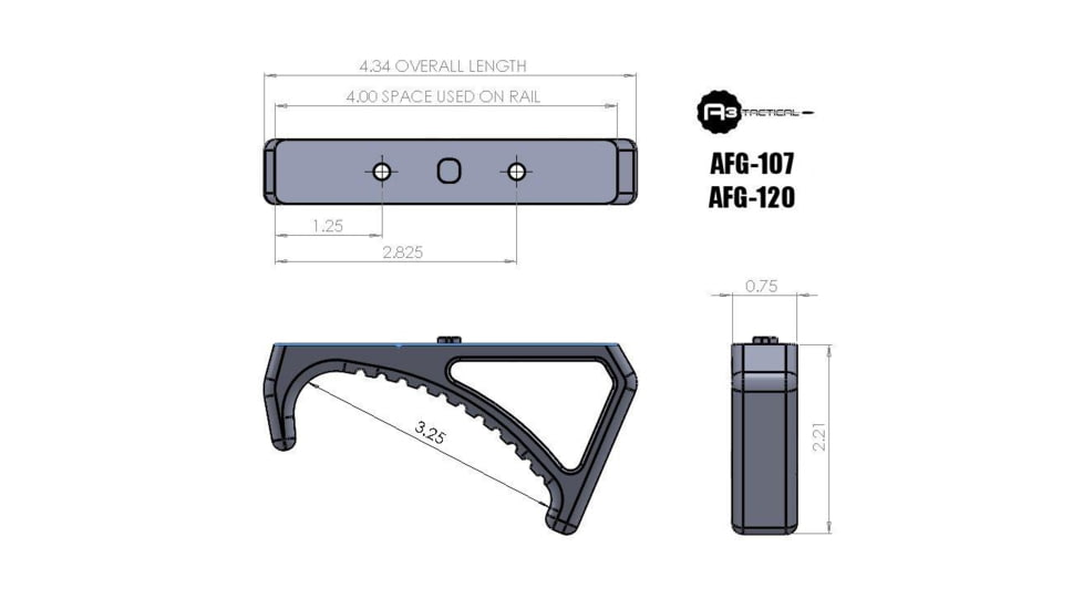 A3 Industries Large M-LOK Angled Foregrip w/ Integrated Handstop, MJF Polymer, Black, AFG-107