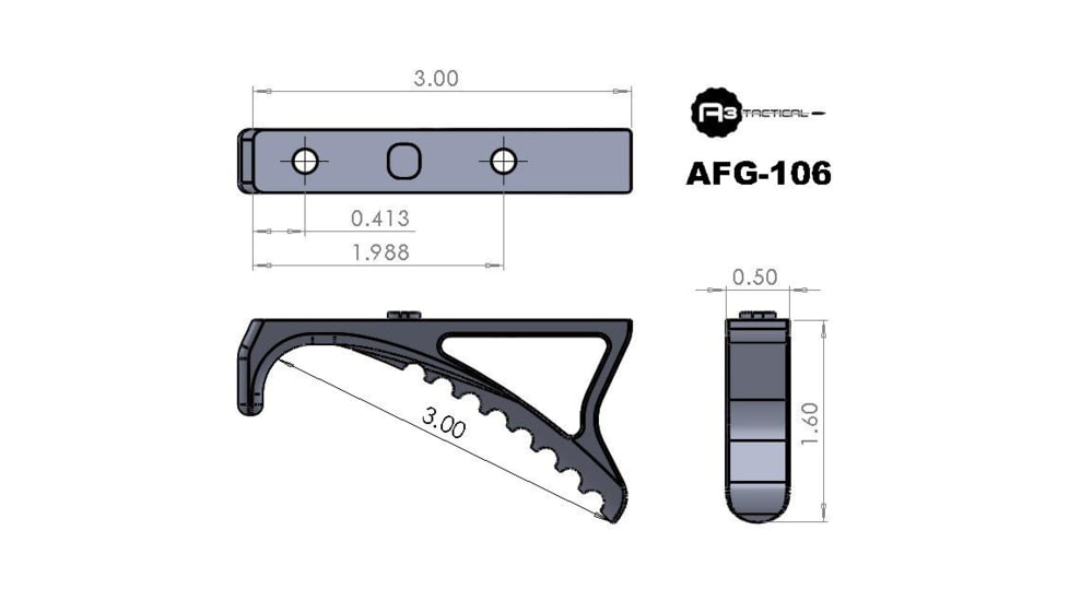A3 Industries Universal M-LOK Angled Foregrip Mini, MJF Nylon, Black, AFG-106