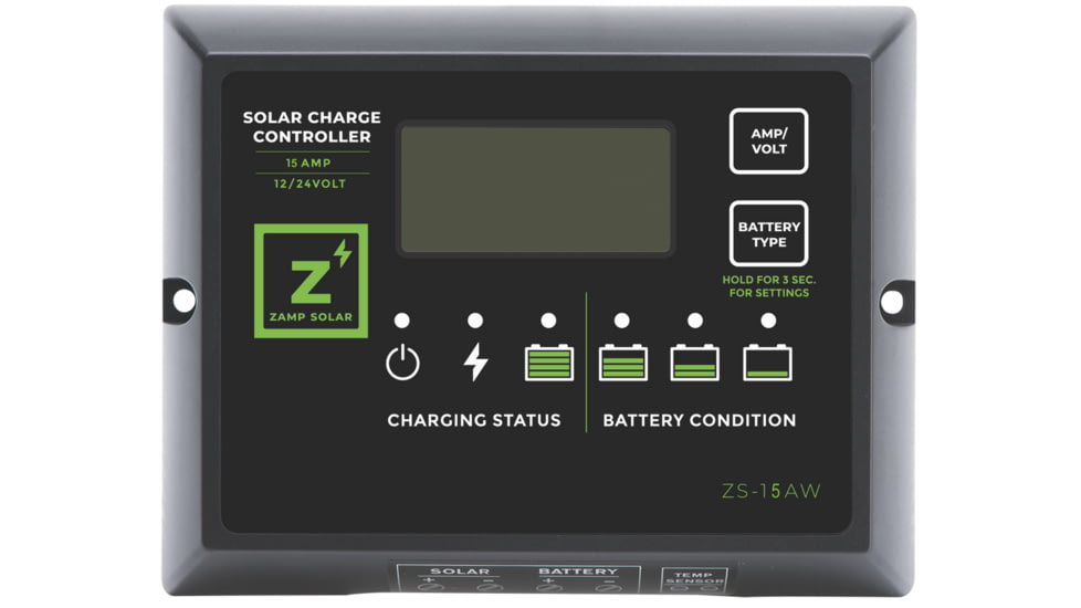 Zamp Solar 15 Amp 5-Stage PWN Charge Controller, Black, One Size, ZS-15AW
