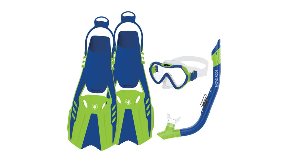 Body Glove Grape Mask/Snorkel/Fins Complete Set - Blue/Lime 09E229AA, S/M, Blue/Lime, 22879SET-Blue-Lime-S/M
