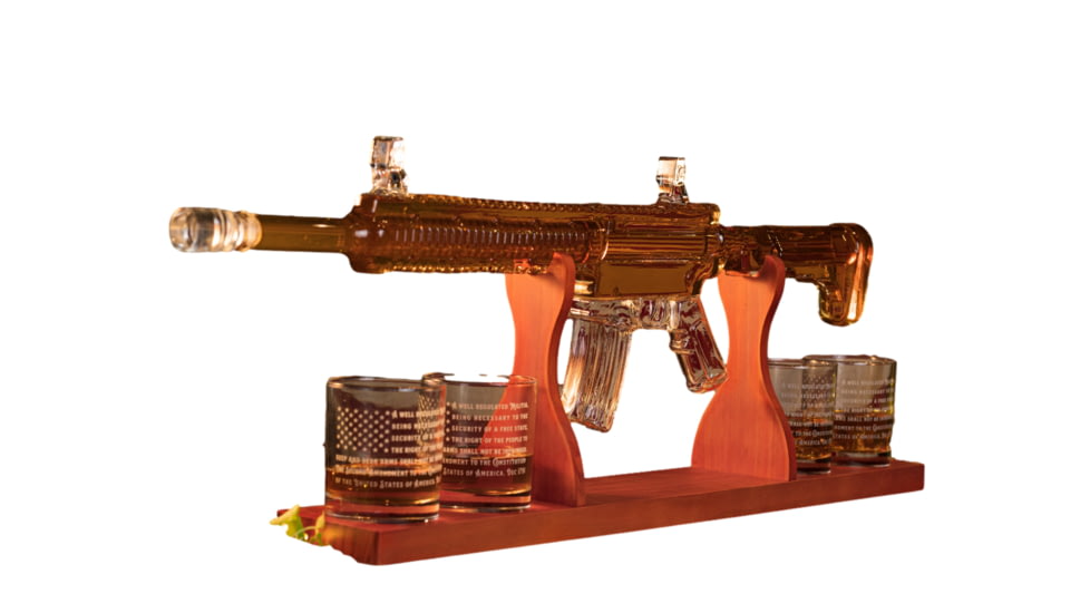 Old Southern Brass AR-15 Glass Decanter w/ Constitution Whiskey Glasses Set, Clear, One Size, OSB-5PCSET-AR15