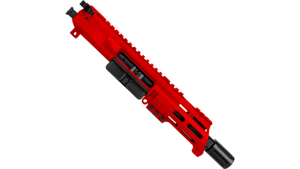 ABC RIFLE COMPANY AR-15 .223 Remington/5.56x45mm NATO Micro Pistol 5in Barrel Custom 5in Top Cut Custom M-LOK Handguard Complete Upper Receiver w/BCG And Charging Handle, Red, UA15B-BR5-TCML5-RD