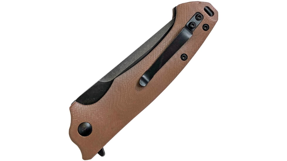 ABKT Tac Night Stalker Linerlock, 4.5in Closed, 3.5in Black Stonewash D2 Tool Steel Blade, Tan G10 Handle, Pocket Clip, AB007T