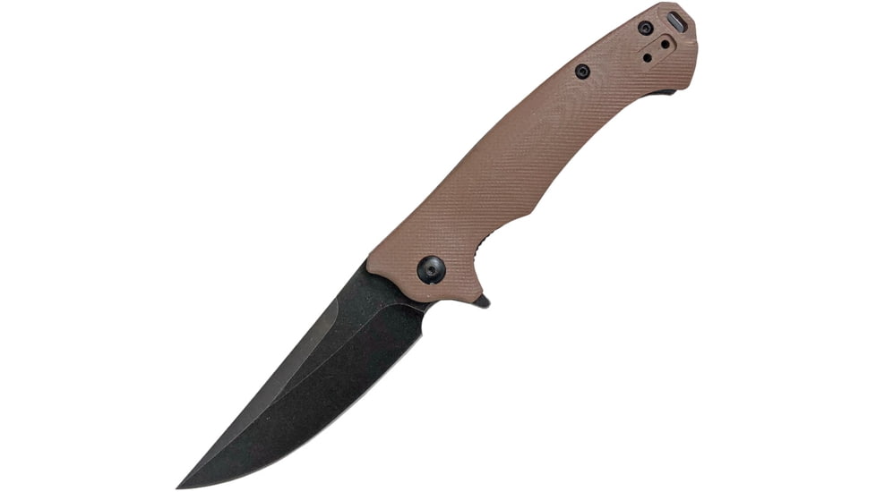 ABKT Tac Night Stalker Linerlock, 4.5in Closed, 3.5in Black Stonewash D2 Tool Steel Blade, Tan G10 Handle, Pocket Clip, AB007T