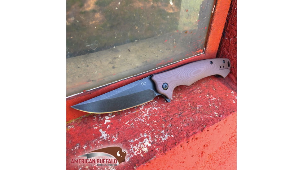 ABKT Tac Night Stalker Linerlock, 4.5in Closed, 3.5in Black Stonewash D2 Tool Steel Blade, Tan G10 Handle, Pocket Clip, AB007T