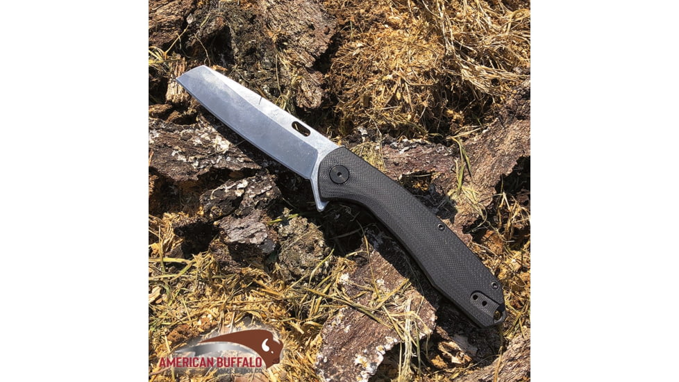 ABKT Tac Warthog Linerlock, 4.5in Closed, 3.25in Satin D2 Tool Steel Wharncliffe Blade, Black Micarta Handle, Thumb Pull, Pocket Clip, Black, AB046