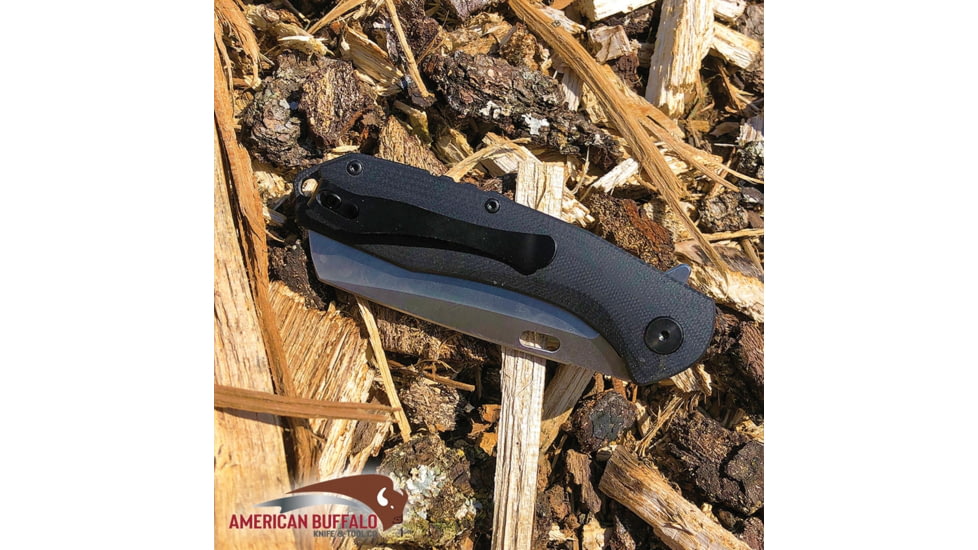 ABKT Tac Warthog Linerlock, 4.5in Closed, 3.25in Satin D2 Tool Steel Wharncliffe Blade, Black Micarta Handle, Thumb Pull, Pocket Clip, Black, AB046