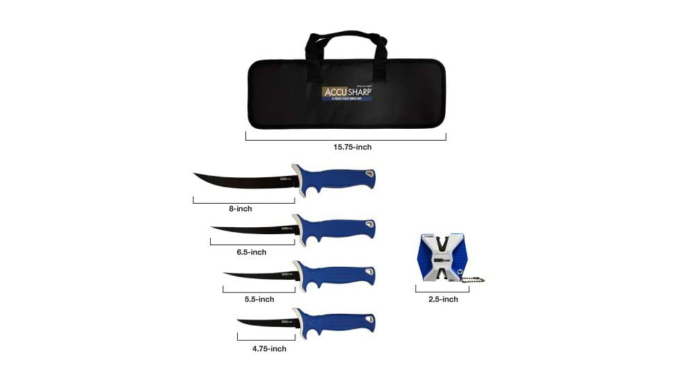 AccuSharp 6-Piece Fillet Knife Kit, 6.5in, Stainless Steel, Blue Handle, 737C