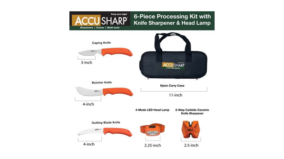 Accusharp 6-piece Processing Kit W/sharpener &amp; Headlamp
