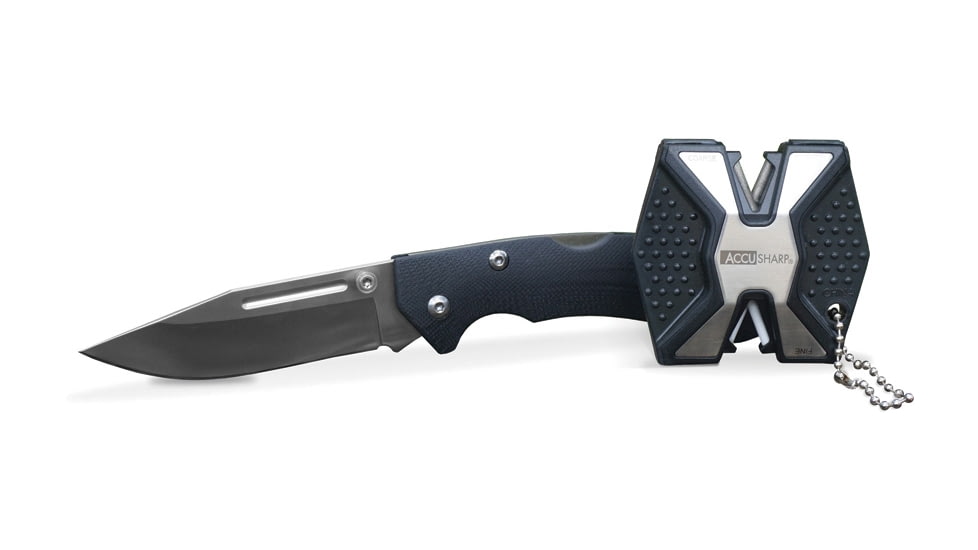 AccuSharp Diamond PRO Lockback Combo, 4.5in Closed, 3.25in Satin SS Blade, Black G10 Handle, Thumb Stud, Pocket Clip, Includes Black/Silver Diamond Pro Two-Step Knife Sharpener, 723C