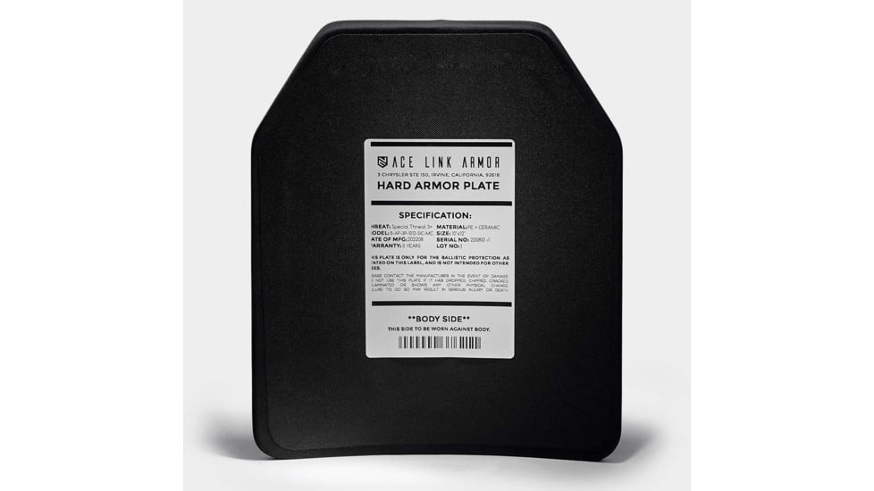 Ace Link Armor Level 3+ Multi-Curve Special Threat Armor Plate, Black, 10x12in, B-AP-3P-1012-SIC-MC