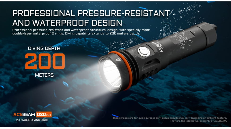 Acebeam D20 1 x 18650/ 21700 CREE XHP35 HD LED Dive Light, 2200 Lumens, Black, D20 2.0
