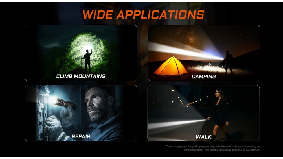 Acebeam EC90 Long Range 21700 USB-C Rechargeable Battery 4300 Lumens LED EDC Flashlight, Black, EC90 Black