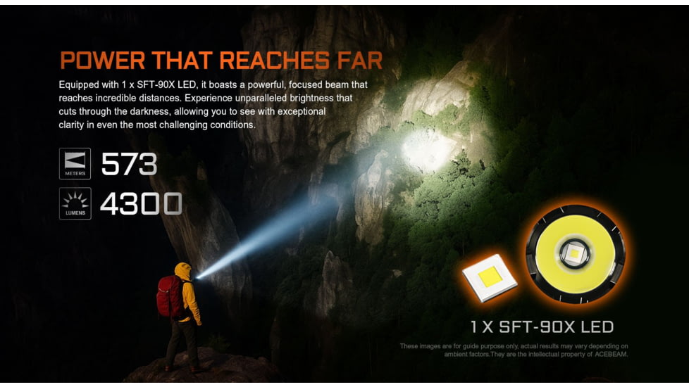 Acebeam EC90 Long Range 21700 USB-C Rechargeable Battery 4300 Lumens LED EDC Flashlight, Black, EC90 Black