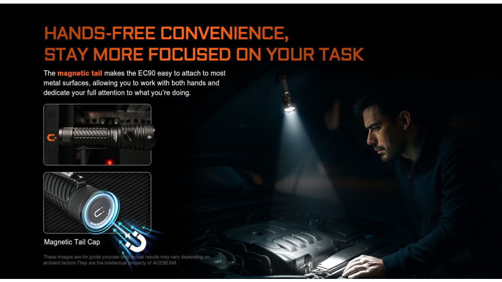 Acebeam EC90 Long Range 21700 USB-C Rechargeable Battery 4300 Lumens LED EDC Flashlight, Black, EC90 Black