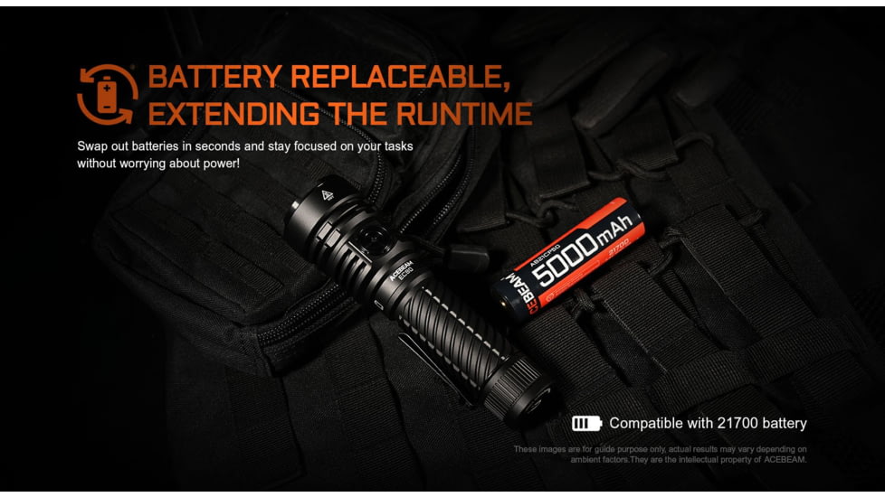 Acebeam EC90 Long Range 21700 USB-C Rechargeable Battery 4300 Lumens LED EDC Flashlight, Black, EC90 Black