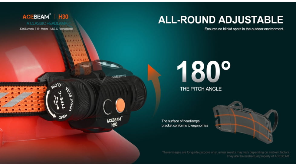Acebeam H30 1 x 21700 CREE XHP70.2 LED Rechargeable Headlamp, 4000 Lumens, Cool White/ Green/ Red, Black, H30 R+G -CW
